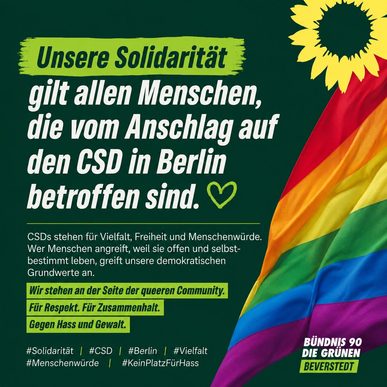 🏳️‍🌈 Unsere Solidarität gilt allen Menschen, die vom Anschlag auf den CSD in Berlin betroffen sind. CSDs stehen für Vielfalt,…