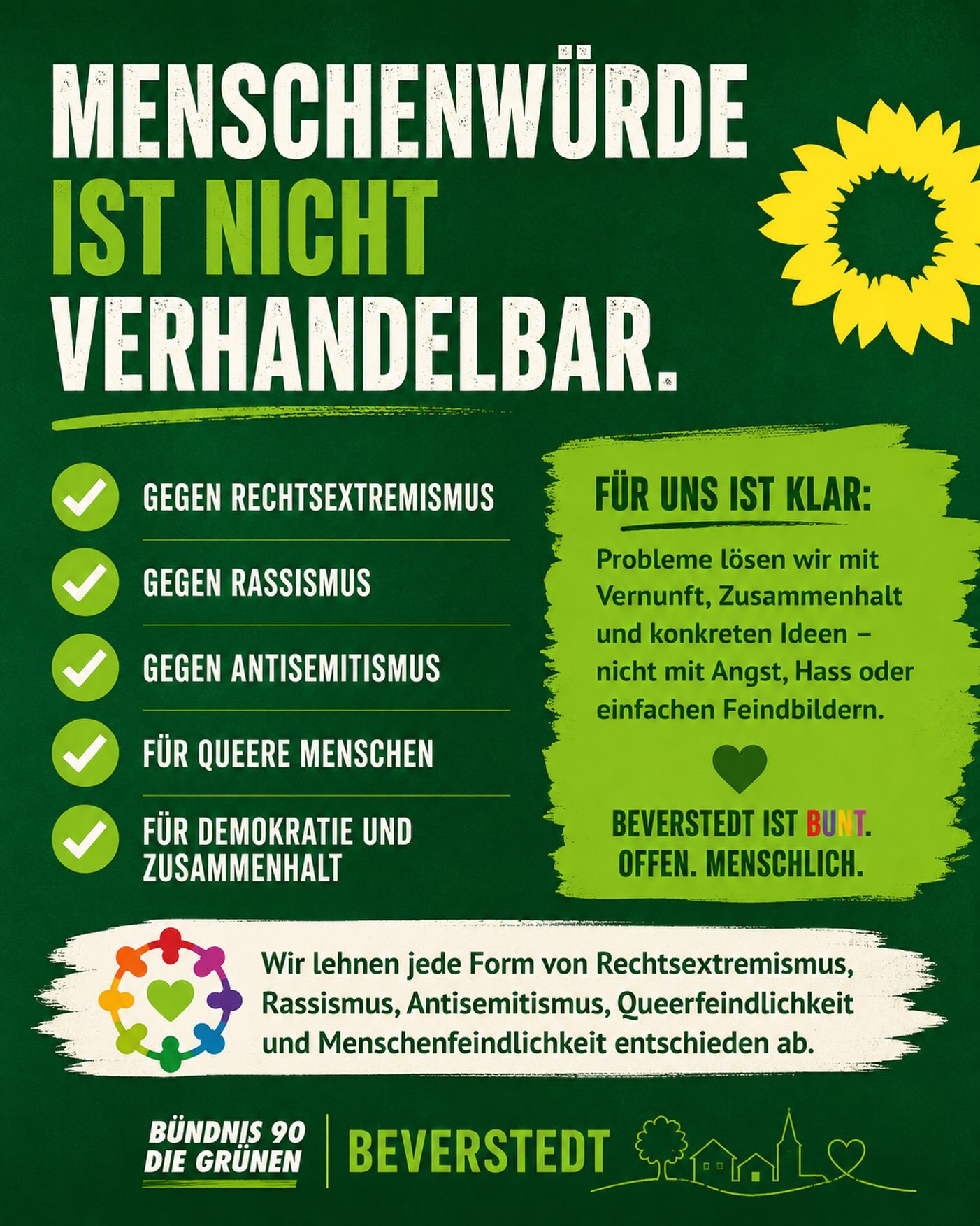 Menschenwürde ist nicht verhandelbar. Für uns Grüne in Beverstedt ist klar: Eine offene und demokratische Gesellschaft braucht Haltung. Wir stehen…