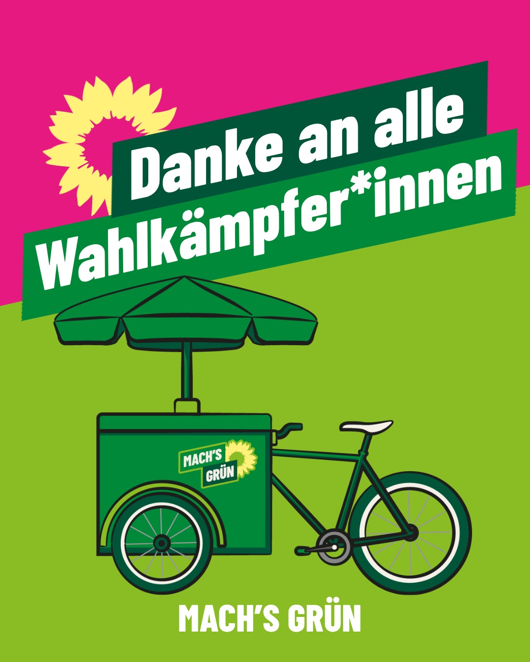 Danke an alle Wahlkämpfer*innen! 💚 An alle, die Plakate aufgehängt, an Haustüren geklingelt, Infostände besetzt, Gespräche geführt, Posts gemacht, Flyer…